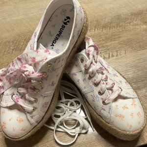 NWOT Superga floral sneakers with long wrap chiffon tie